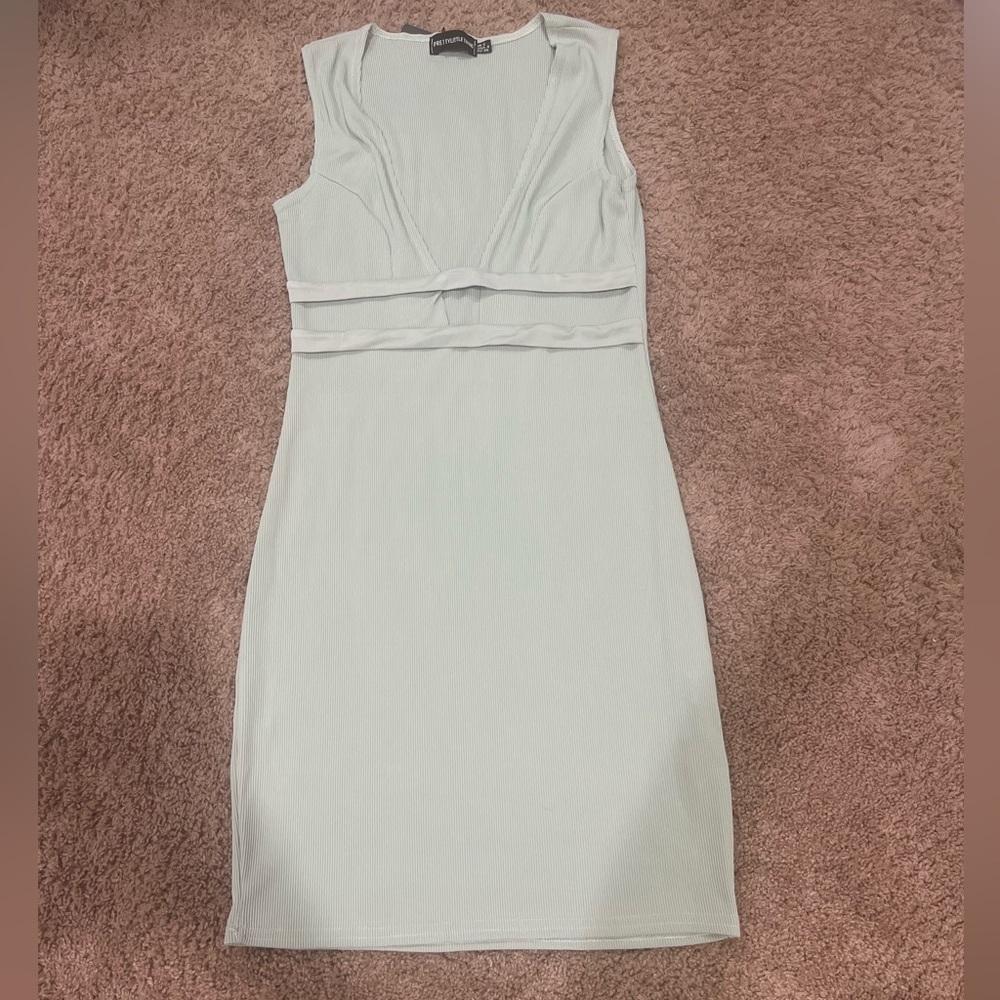 Sage Green Ribbed Plunge Detail Sleeveless Bodycon Dress NWT size 4